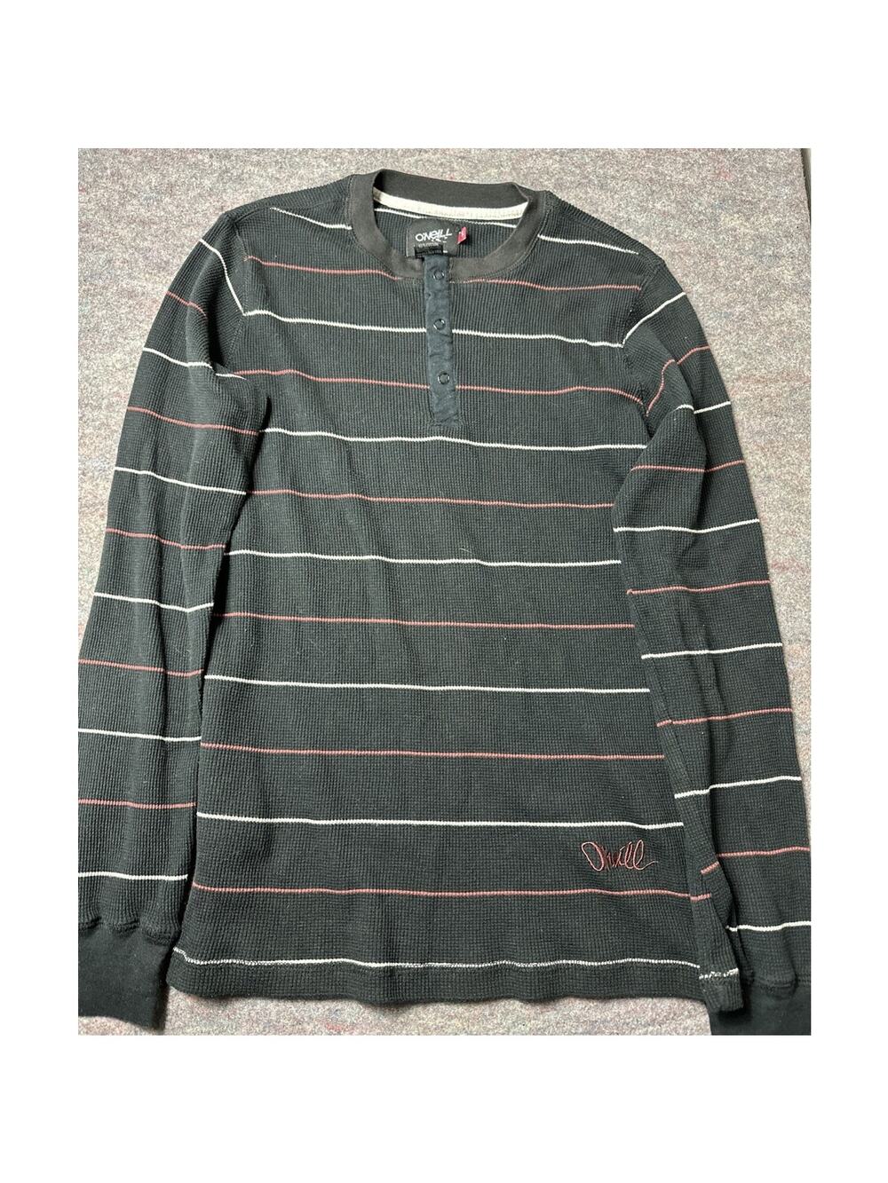 O'Neil Thermal Knit Men’s Small Long-sleeve Shirt Striped Henley Y2K Tee 90s